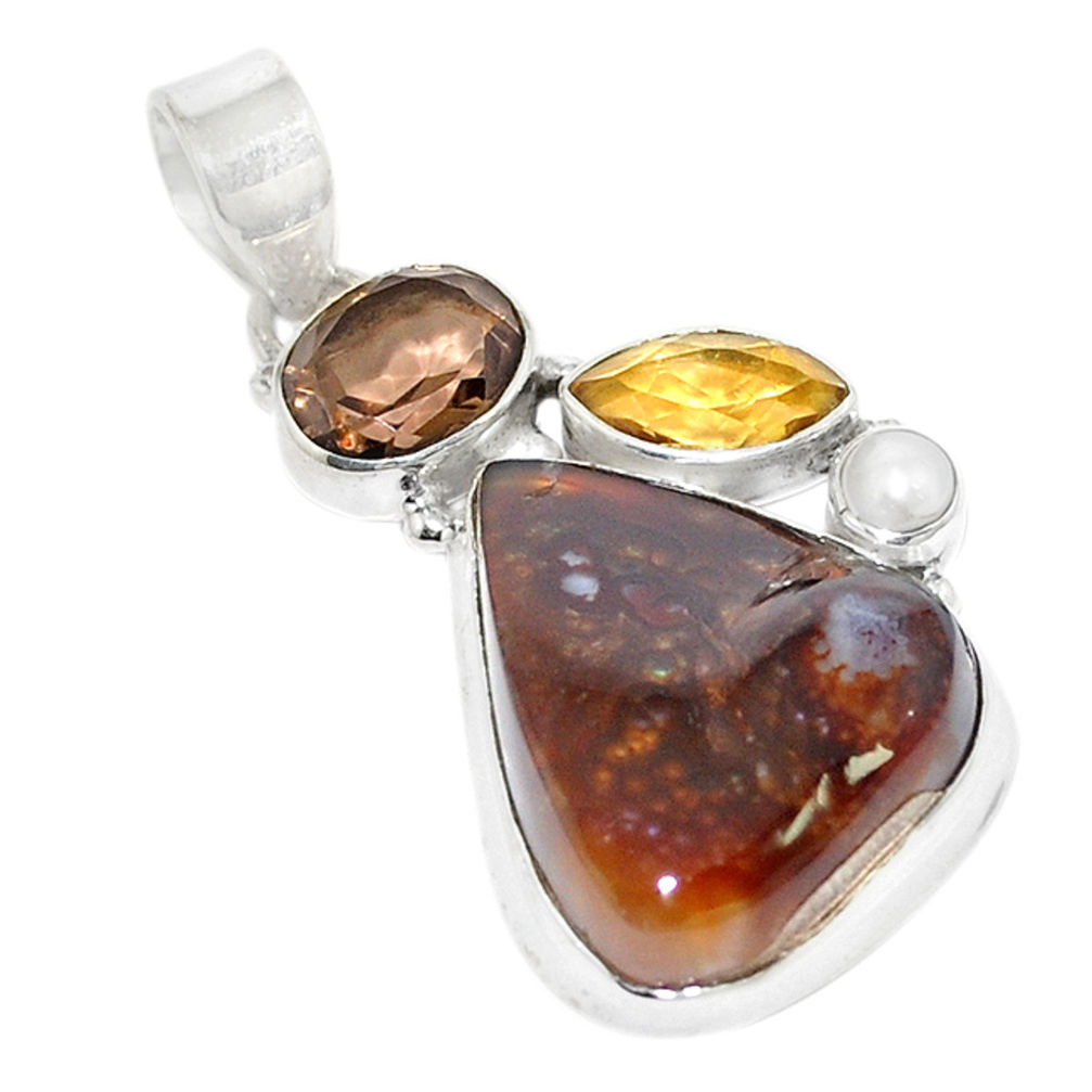 Natural multi color mexican fire agate 925 sterling silver pendant d19655