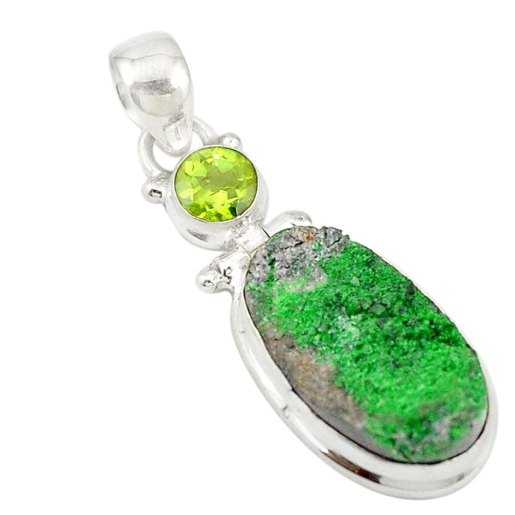 Natural green uvarovite garnet peridot 925 silver pendant jewelry d19665