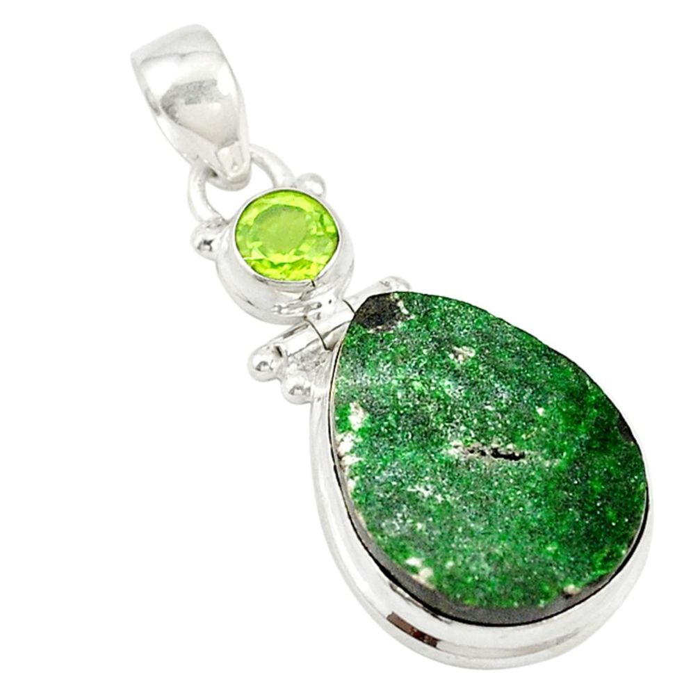 Natural green uvarovite garnet peridot 925 silver pendant jewelry d19676