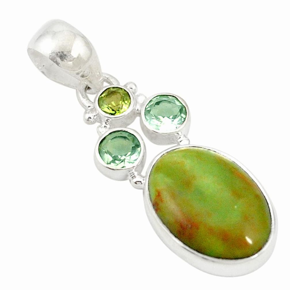 Natural green gaspeite amethyst 925 sterling silver pendant jewelry d19679