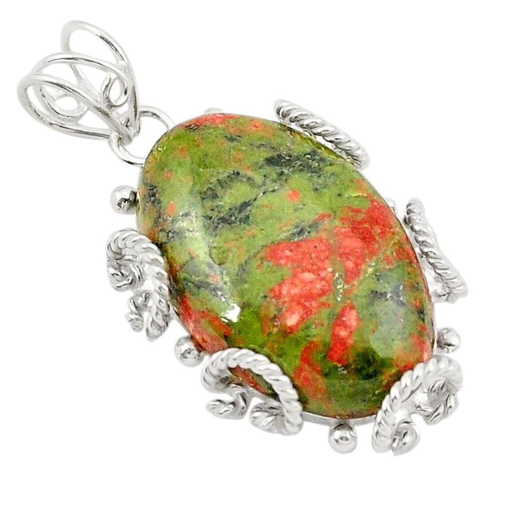 Natural green unakite 925 sterling silver pendant jewelry d21003