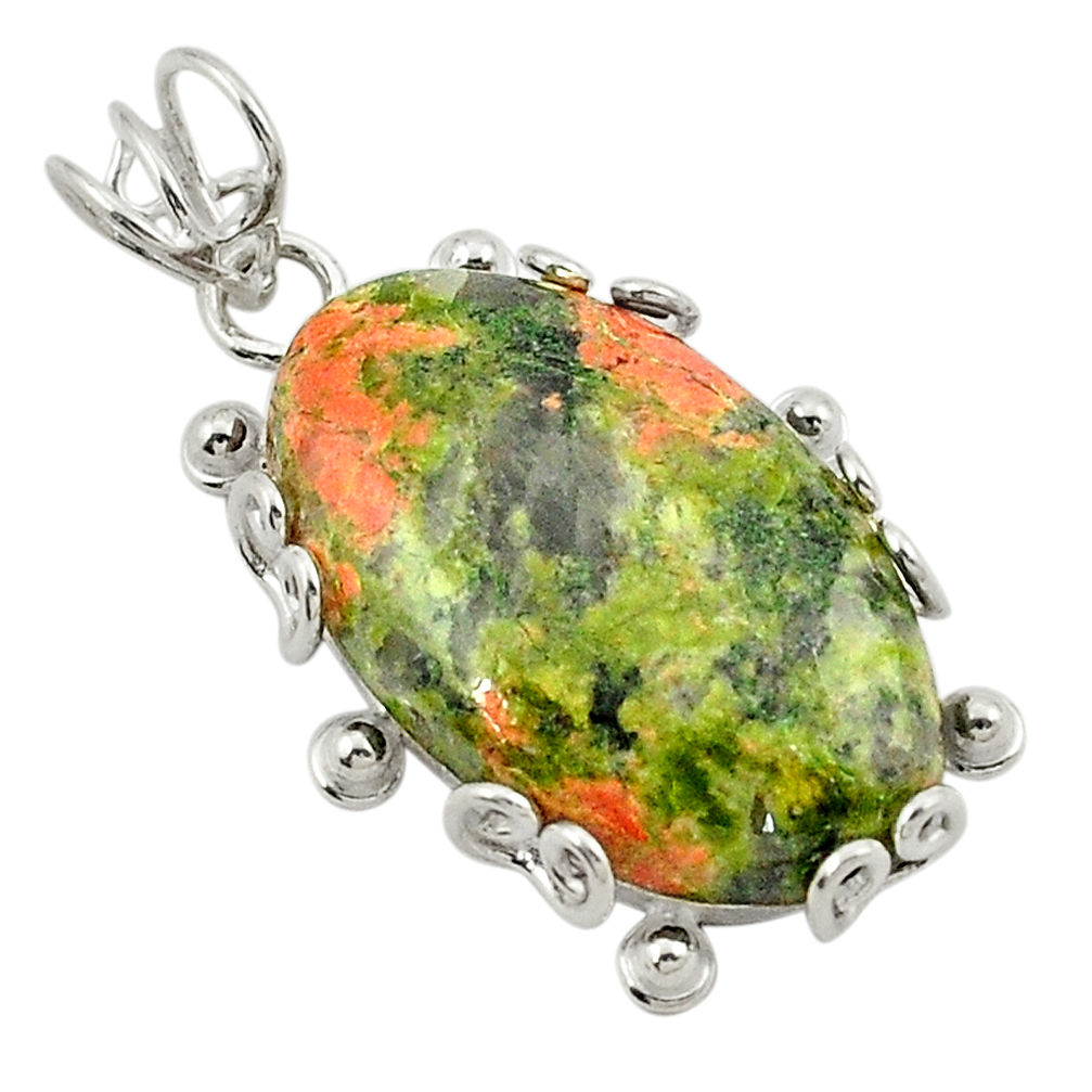 925 sterling silver natural green unakite oval pendant jewelry d21004
