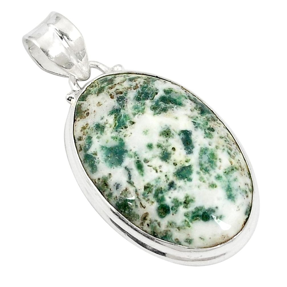 Natural white tree agate 925 sterling silver pendant jewelry d21023