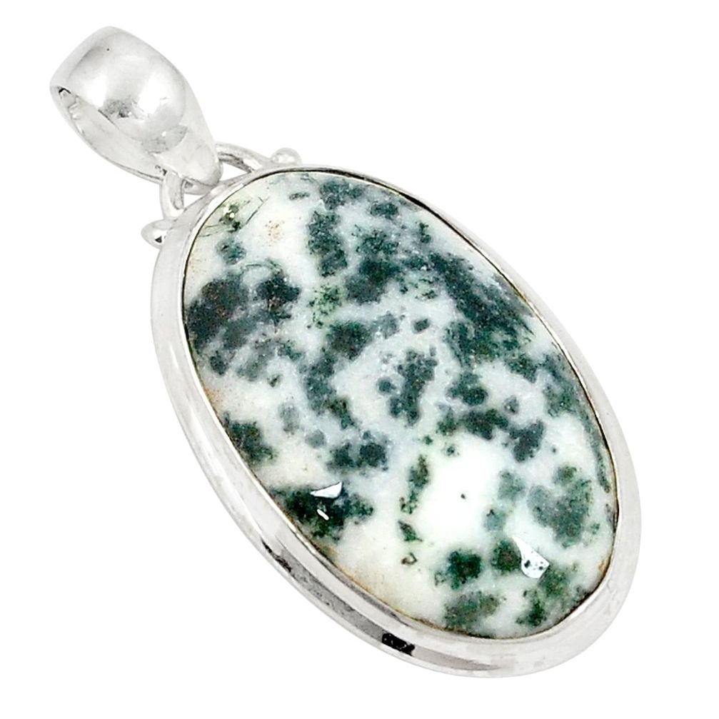 Natural white tree agate 925 sterling silver pendant jewelry d21026