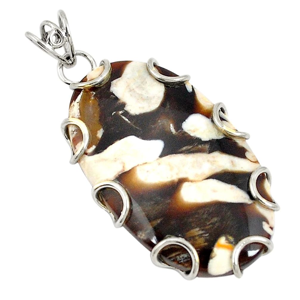 Natural brown peanut petrified wood fossil 925 silver pendant jewelry d21042