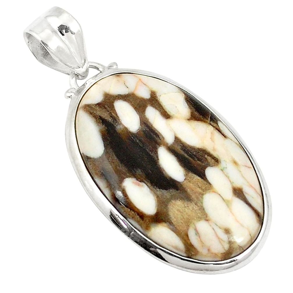 925 silver natural brown peanut petrified wood fossil pendant jewelry d21044