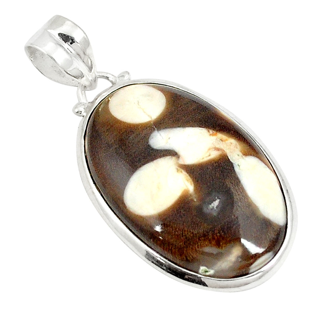 925 silver natural brown peanut petrified wood fossil pendant jewelry d21047