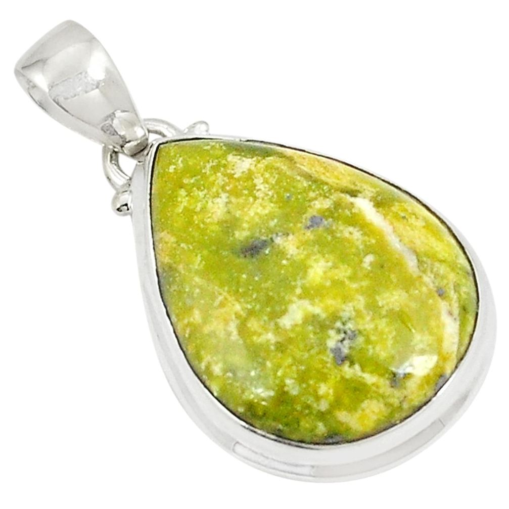 Natural yellow lizardite (meditation stone) 925 silver pendant d21096