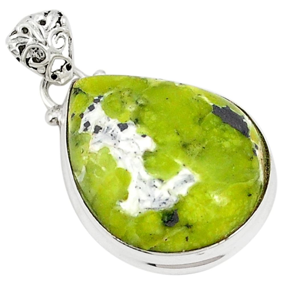 925 silver natural yellow lizardite (meditation stone) pendant jewelry d21097