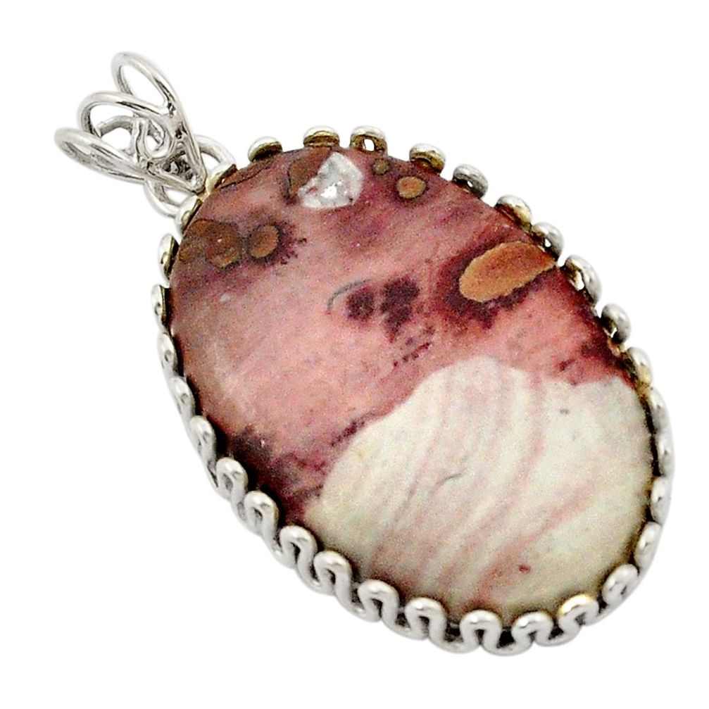 Natural brown coffee bean jasper 925 sterling silver pendant d21139