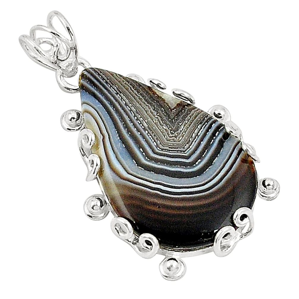 Natural black botswana agate 925 sterling silver pendant jewelry d21149