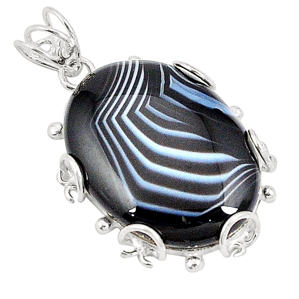 Natural black botswana agate 925 sterling silver pendant jewelry d21150