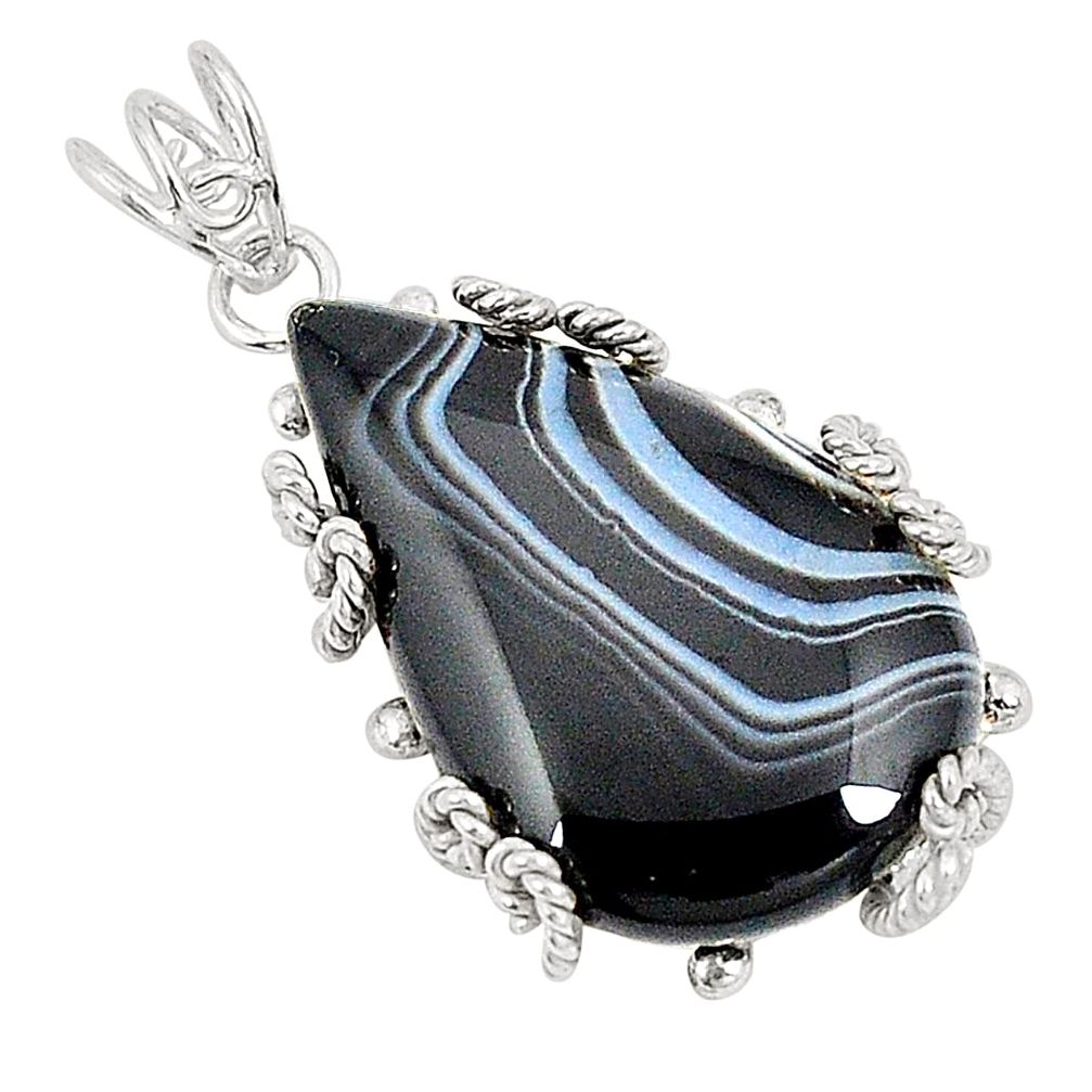 925 sterling silver natural black botswana agate pear pendant jewelry d21151