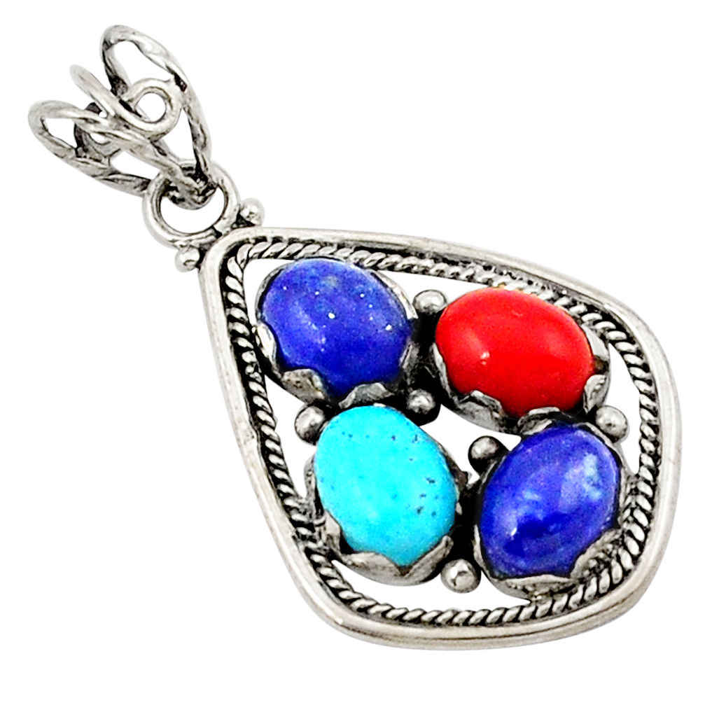 Natural blue lapis lazuli coral 925 sterling silver pendant jewelry d21161