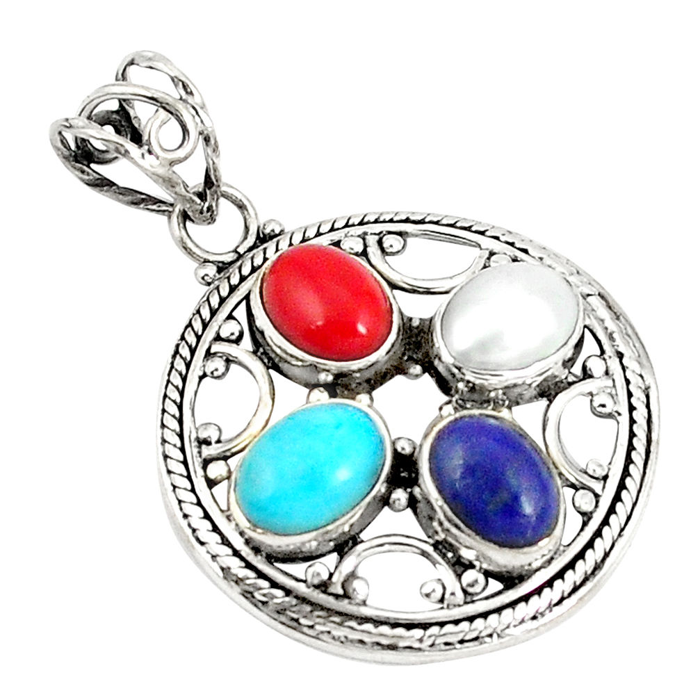 is lazuli coral pearl 925 silver pendant jewelry d21190