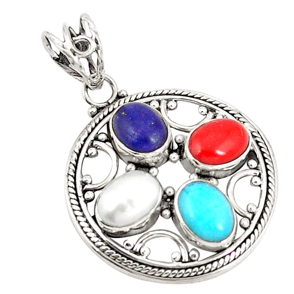 925 silver natural blue lapis lazuli coral pearl pendant jewelry d21191