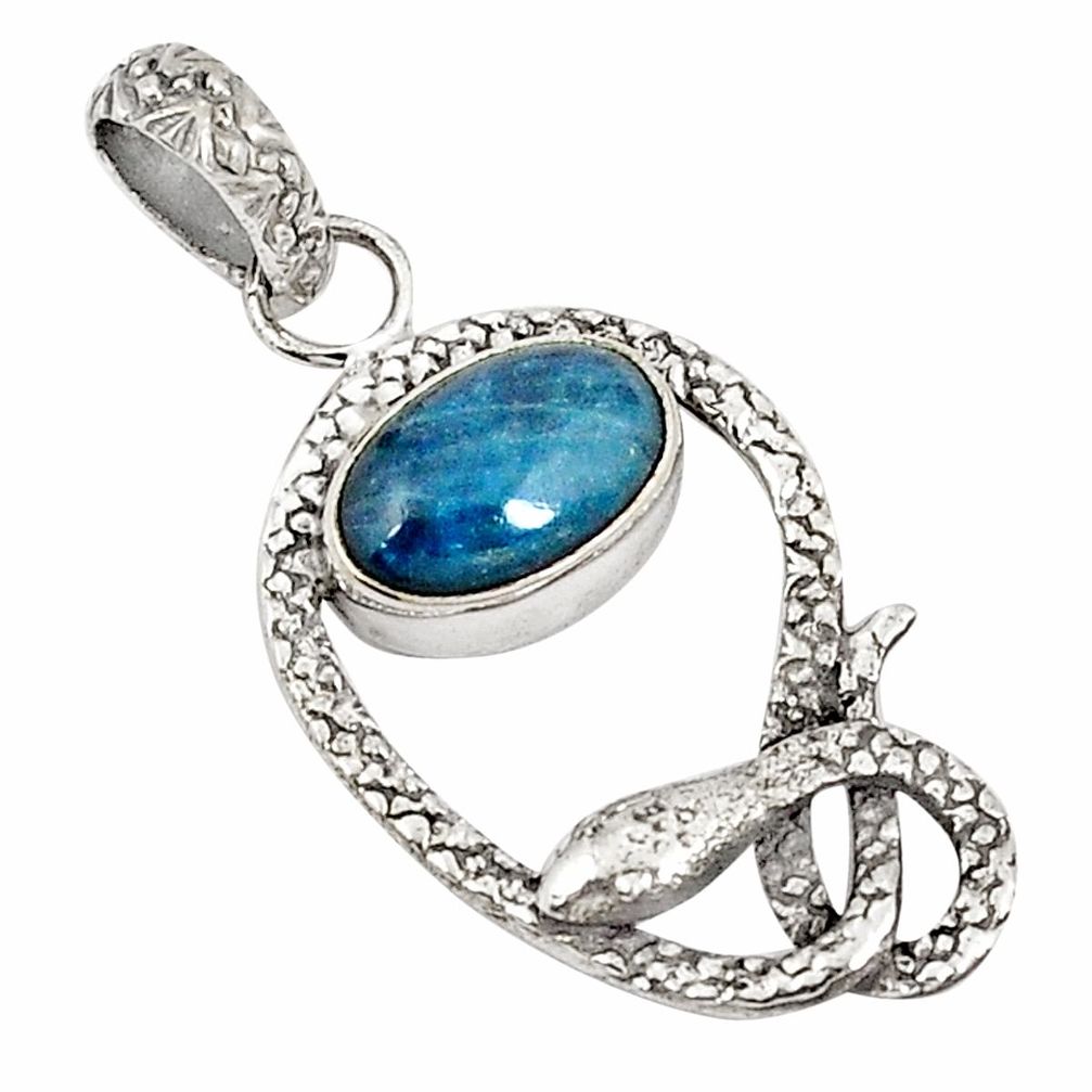 Natural blue apatite (madagascar) 925 silver two tone snake pendant d21223