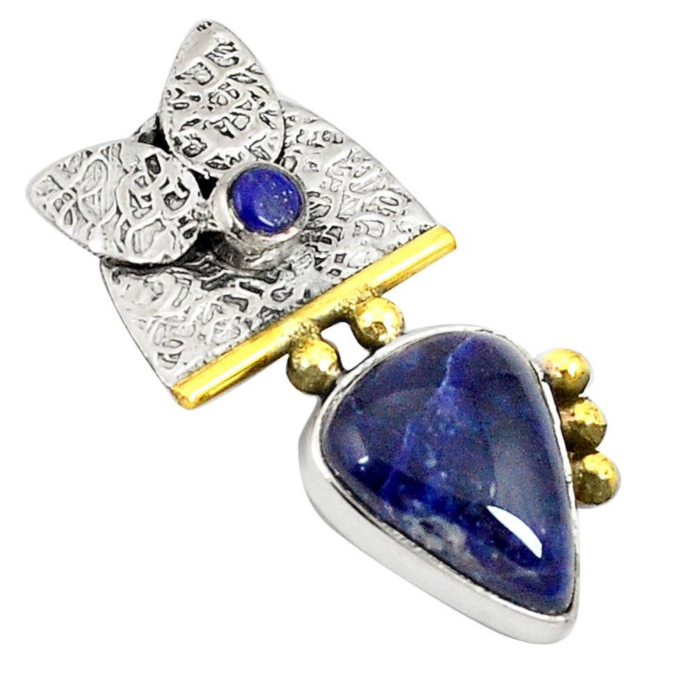 Victorian natural blue sodalite 925 silver two tone pendant jewelry d21232
