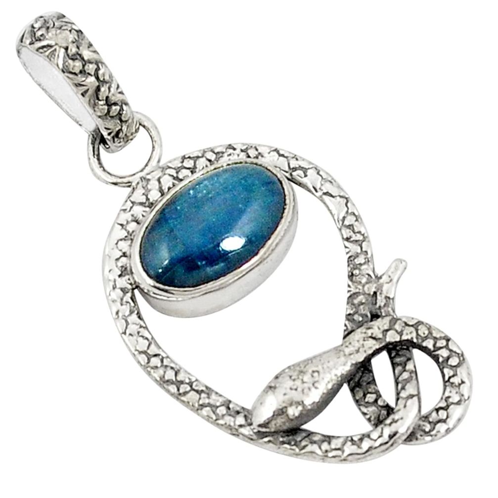 Natural blue apatite (madagascar) 925 silver two tone snake pendant d21234