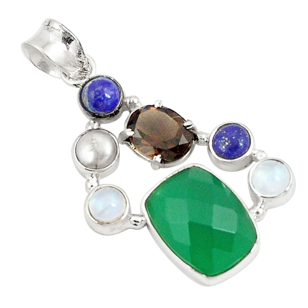 Natural green chalcedony smoky topaz 925 sterling silver pendant jewelry d21286