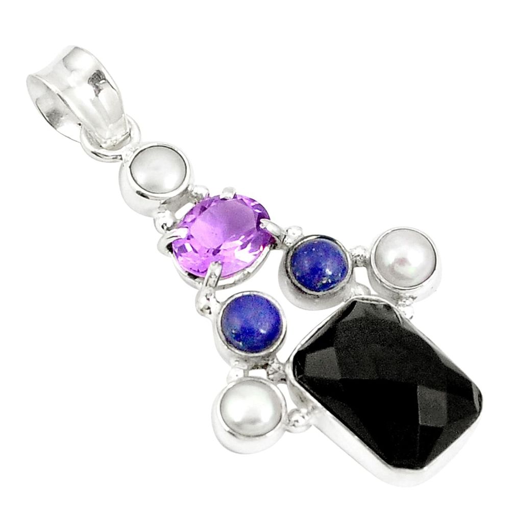 925 sterling silver natural black onyx amethyst pearl pendant jewelry d21298