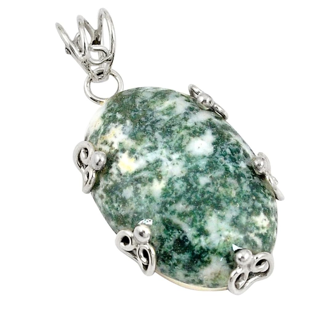 Natural white tree agate 925 sterling silver pendant jewelry d21301