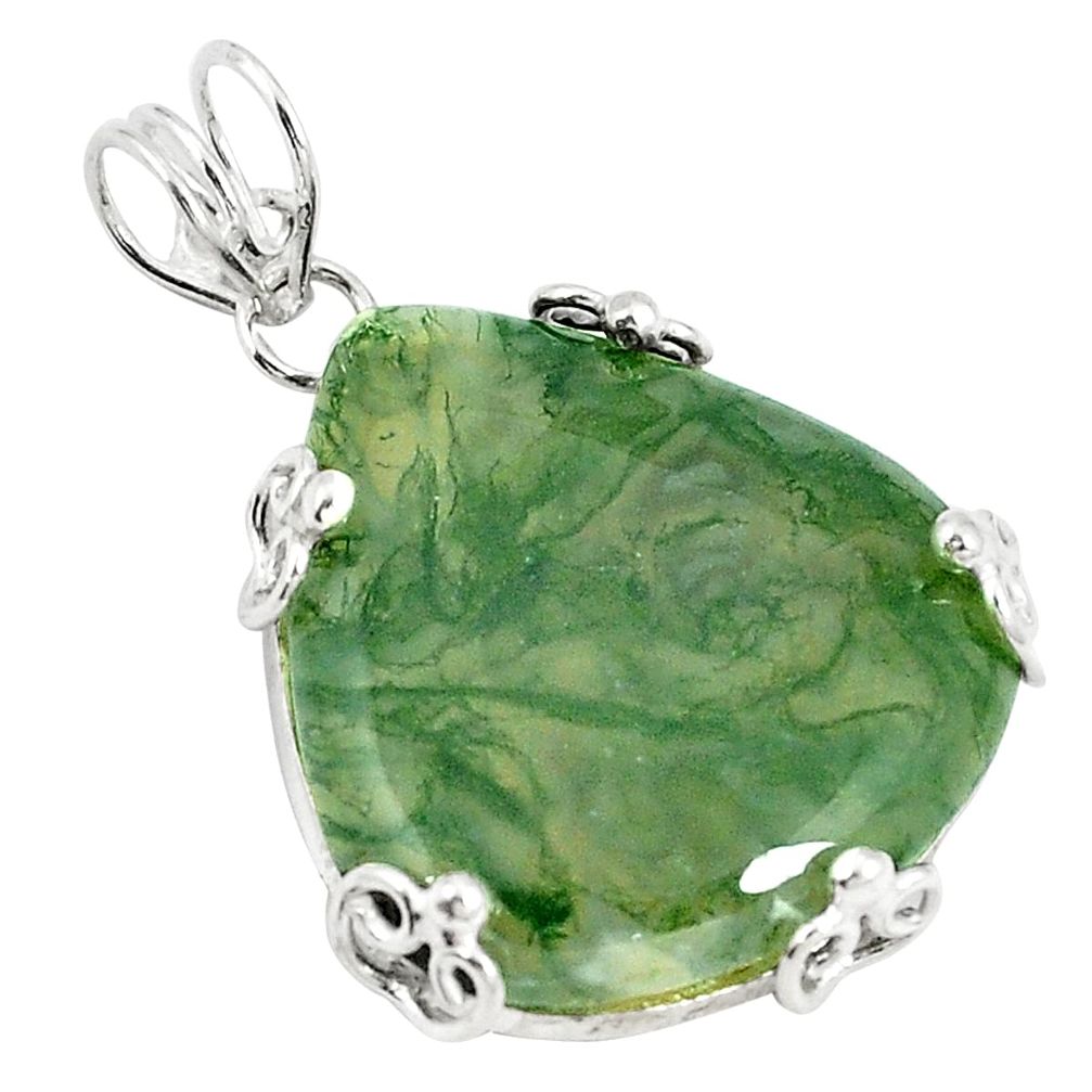 Natural green moss agate 925 sterling silver pendant jewelry d21312