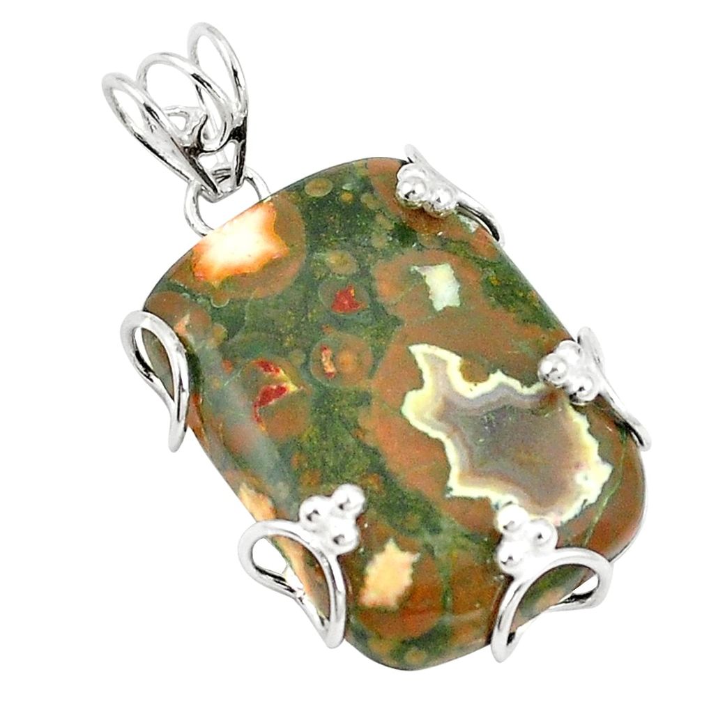 925 silver natural green rainforest rhyolite jasper pendant jewelry d21313