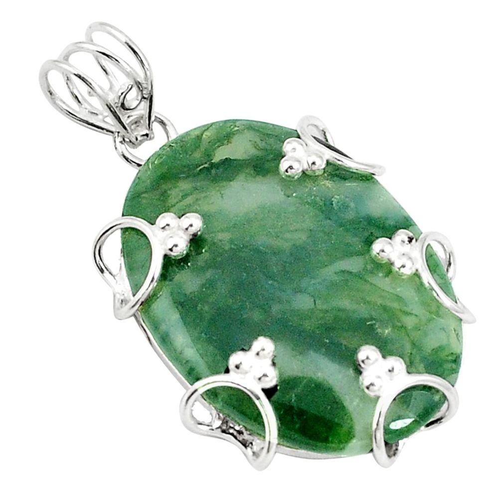 Natural green moss agate 925 sterling silver pendant jewelry d21315