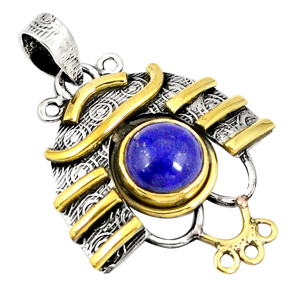 Victorian natural blue lapis lazuli 925 silver two tone pendant jewelry d21346