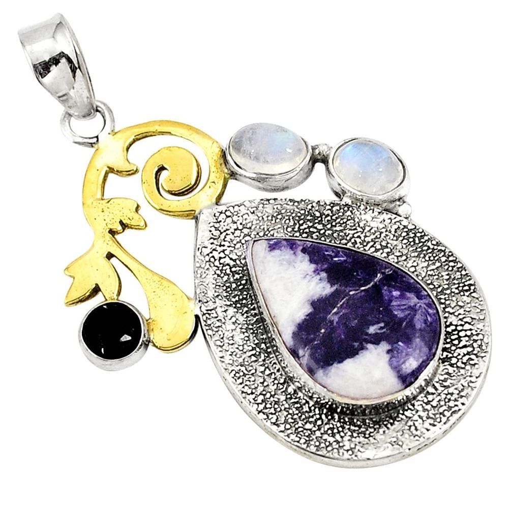 925 silver victorian natural purple lepidolite two tone pendant jewelry d21357