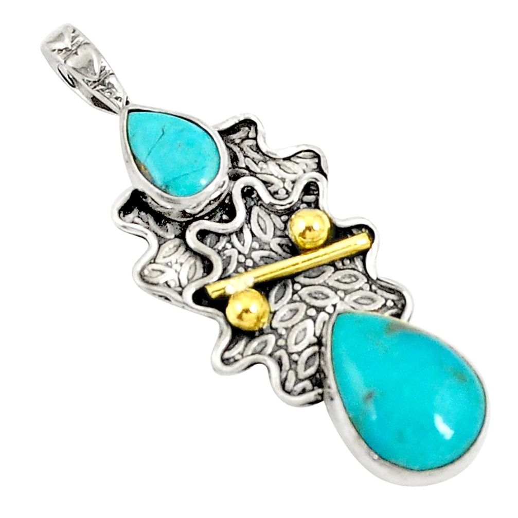 Victorian blue arizona mohave turquoise 925 silver two tone pendant d21380