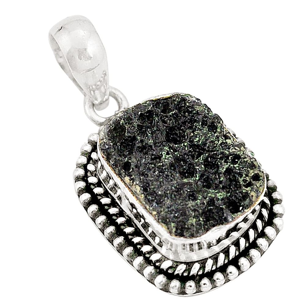 Natural black tektite octagan 925 sterling silver pendant jewelry d21402