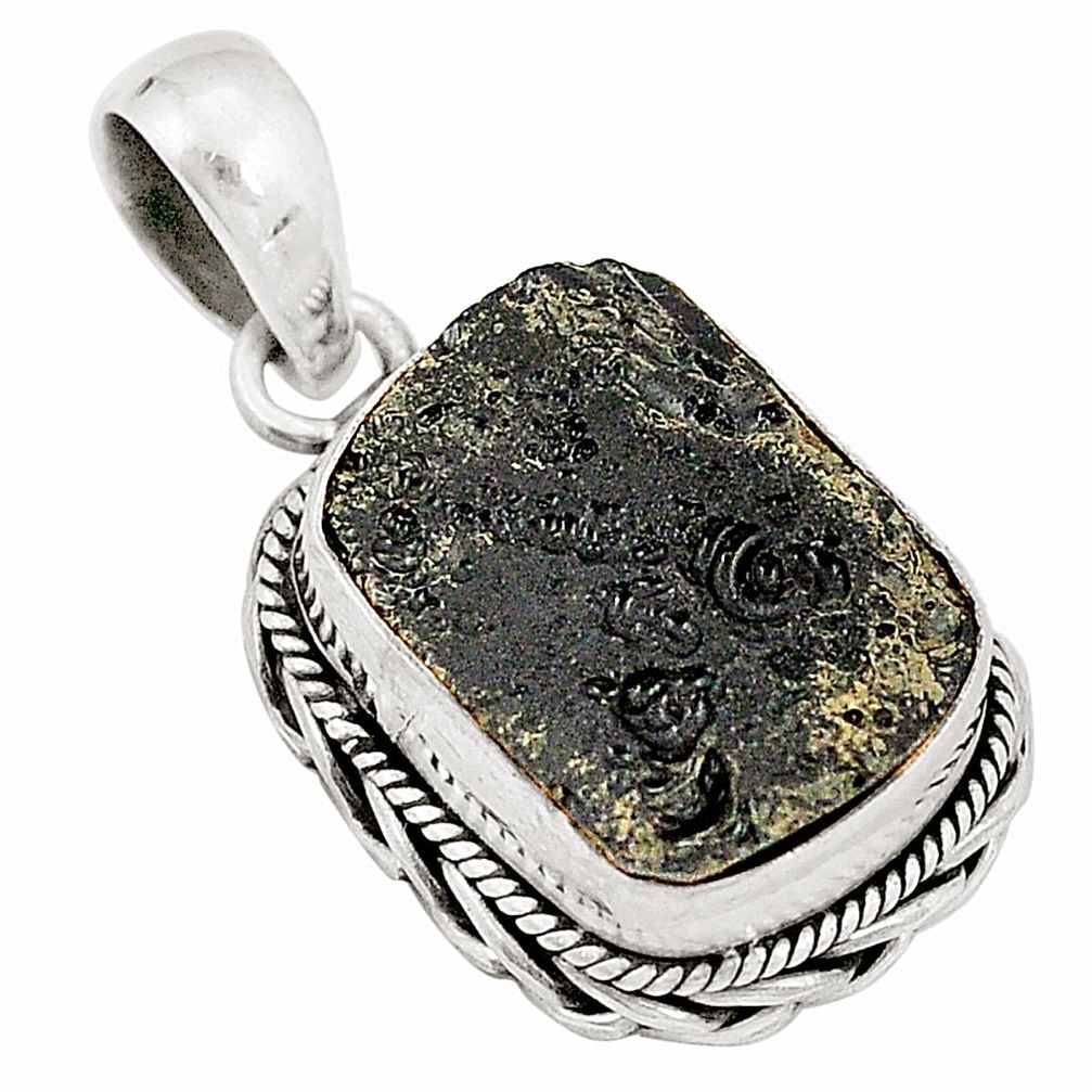 Natural black tektite octagan 925 sterling silver pendant jewelry d21407