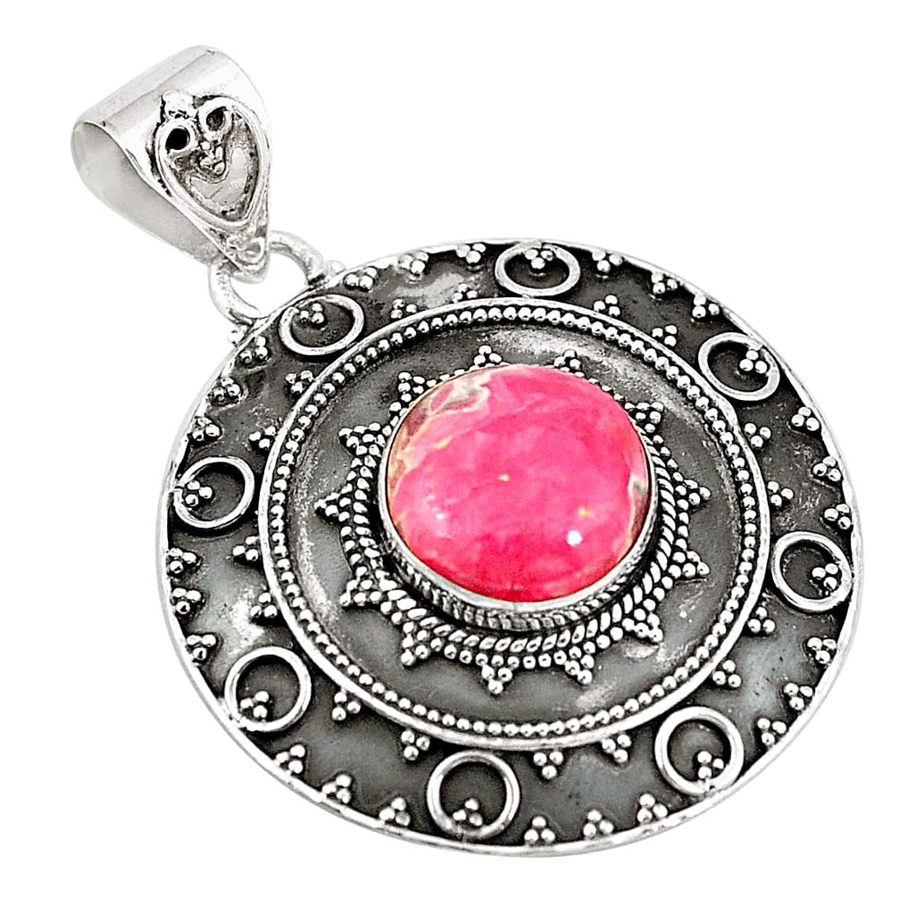 Natural pink rhodochrosite inca rose (argentina) 925 silver pendant d21427