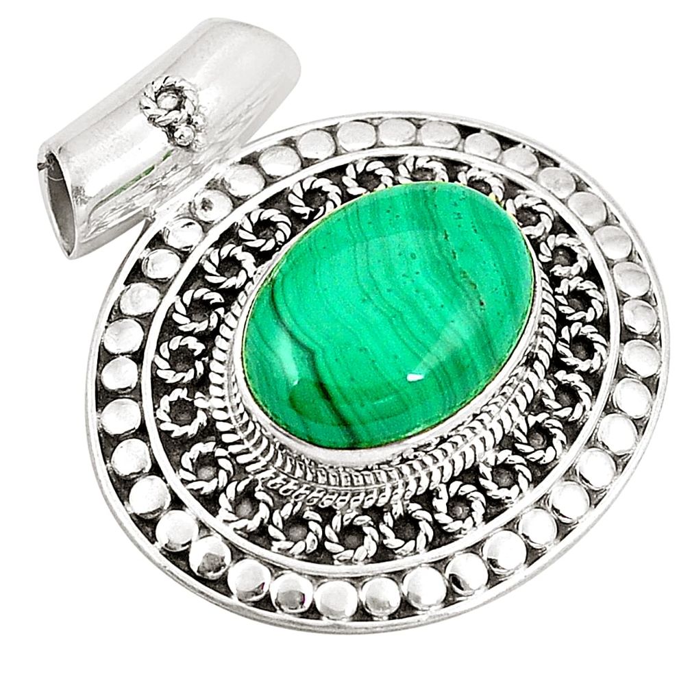 Natural green malachite (pilot's stone) 925 silver pendant jewelry d21431