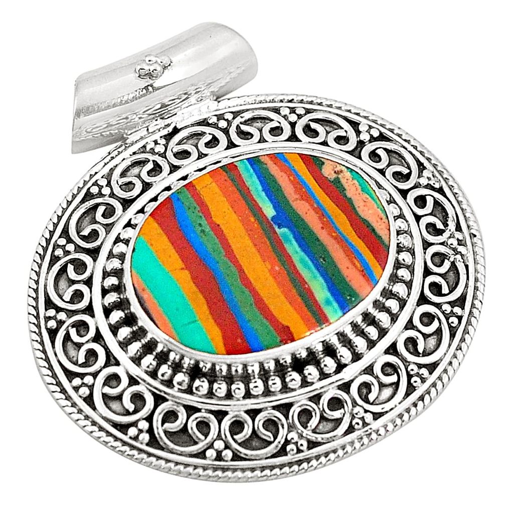 925 sterling silver natural multi color rainbow calsilica pendant d21440