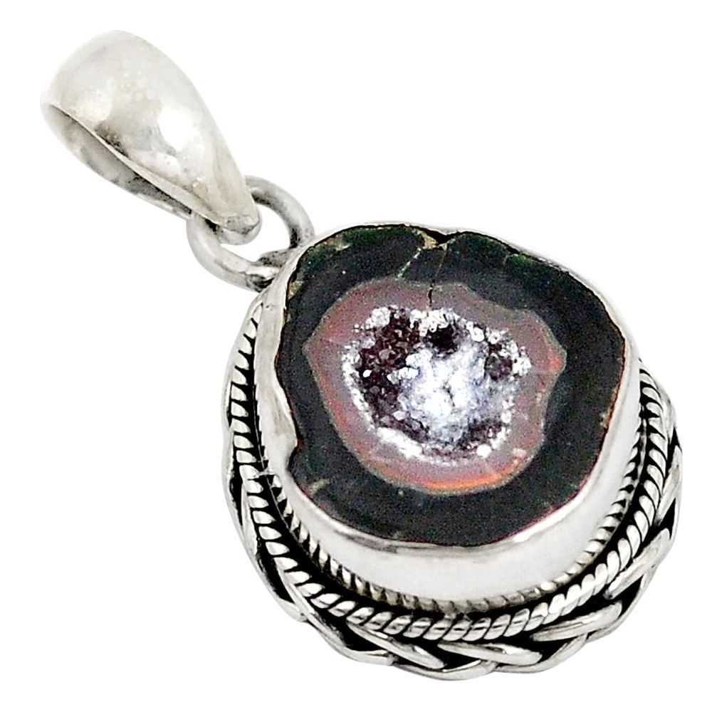 925 sterling silver natural black geode druzy pendant jewelry d21445