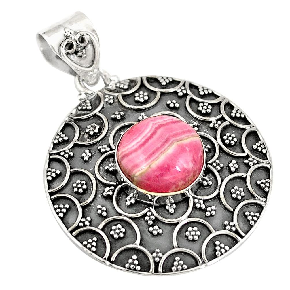 Natural pink rhodochrosite inca rose (argentina) 925 silver pendant d21459