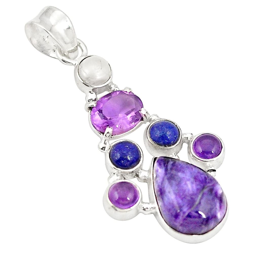Natural purple charoite (siberian) amethyst 925 silver pendant jewelry d21463