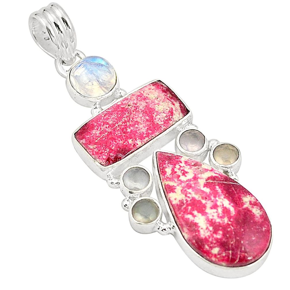 Natural pink thulite (unionite, pink zoisite) 925 silver pendant d21466