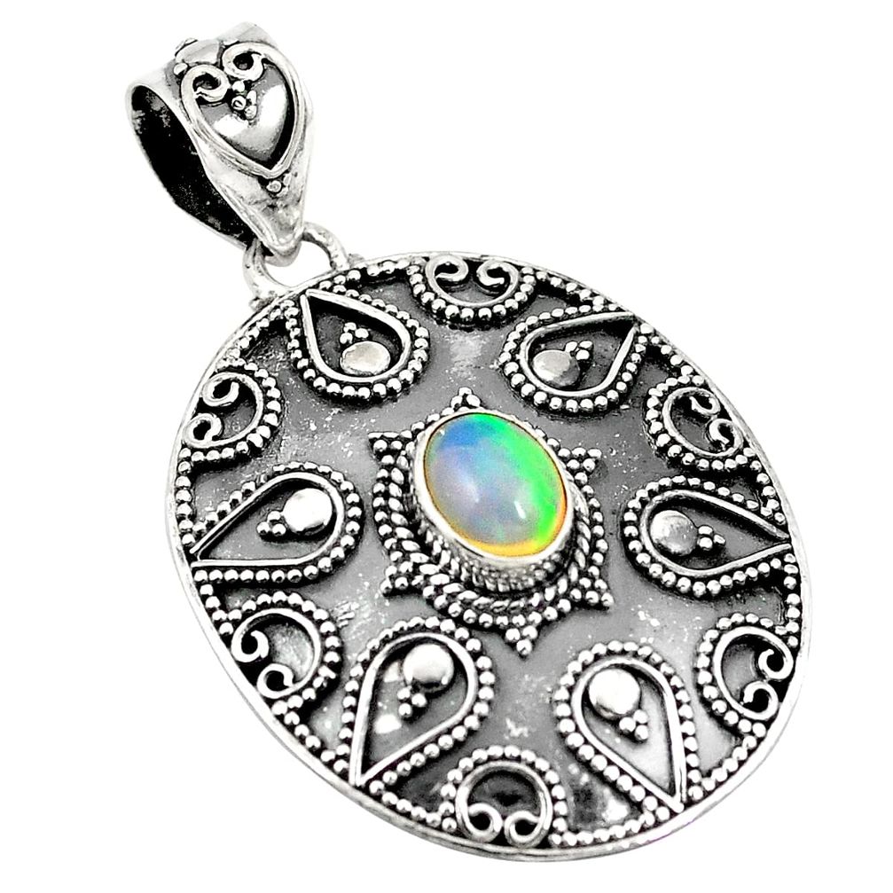 Natural multi color ethiopian opal 925 sterling silver pendant d21487