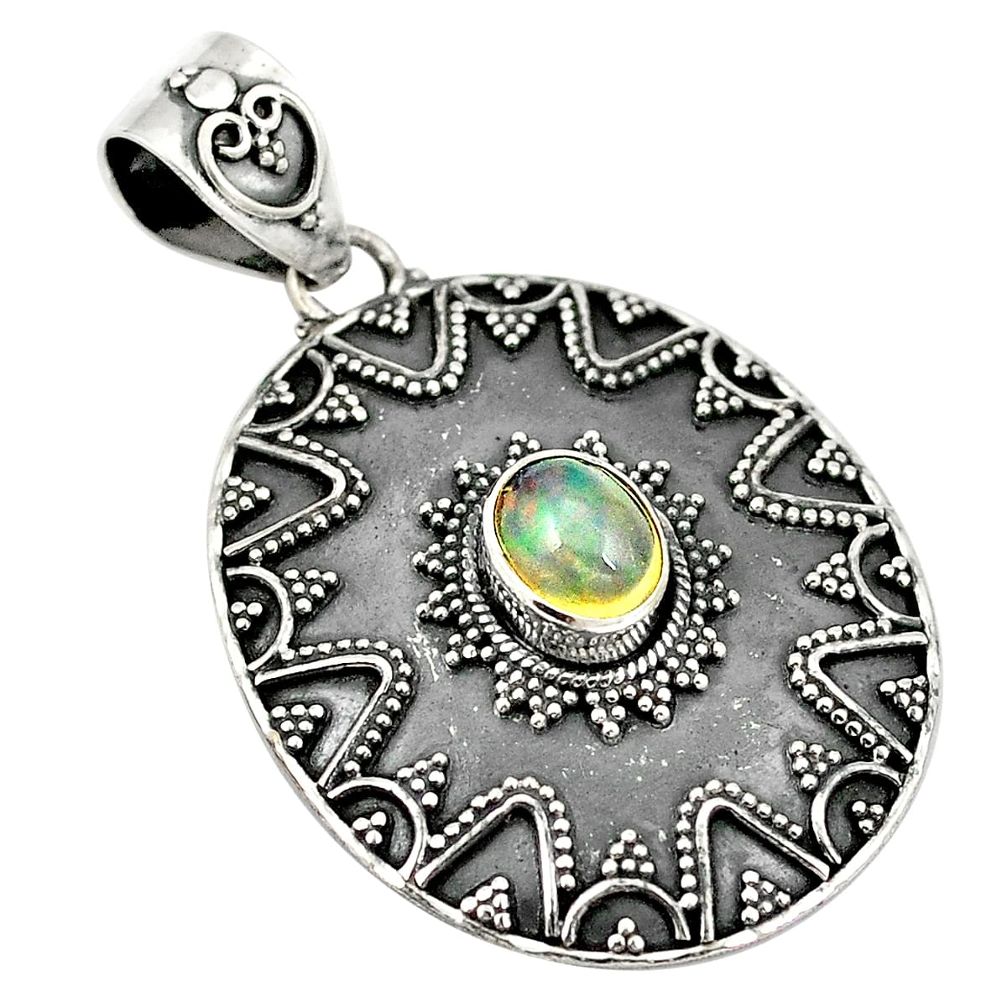 Natural multi color ethiopian opal 925 sterling silver pendant d21490