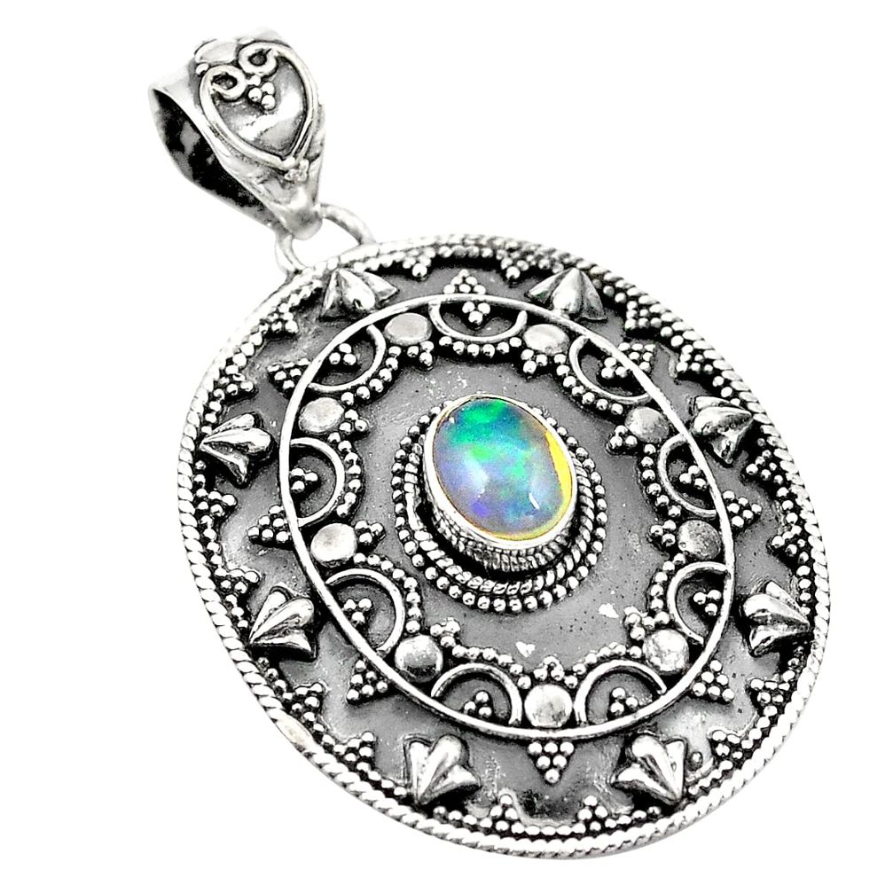 Natural multi color ethiopian opal 925 sterling silver pendant d21491