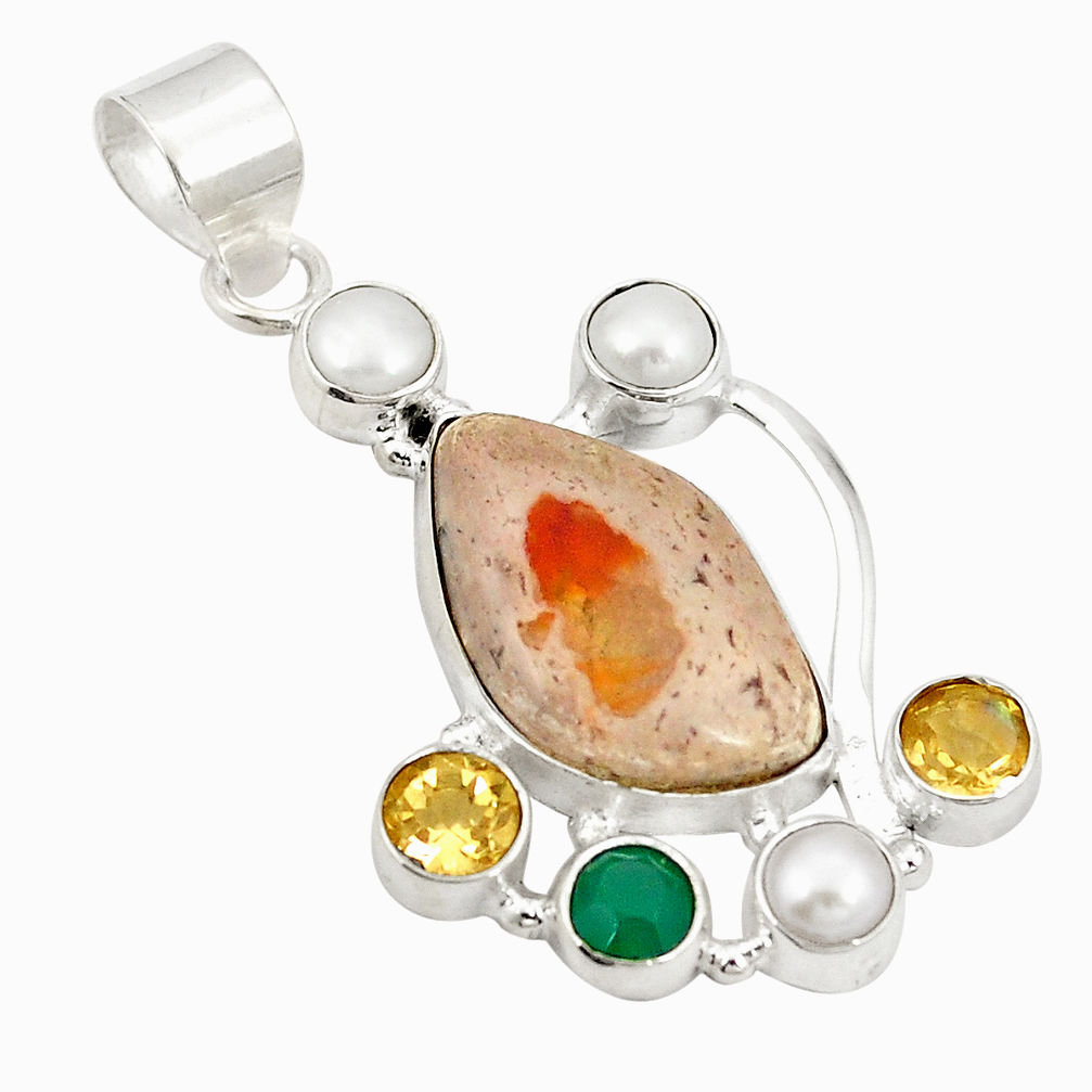 lor mexican fire opal pearl citrine 925 silver pendant d21554