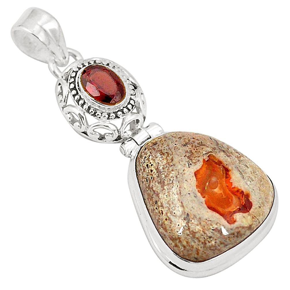 925 silver natural multi color mexican fire opal red garnet pendant d21590