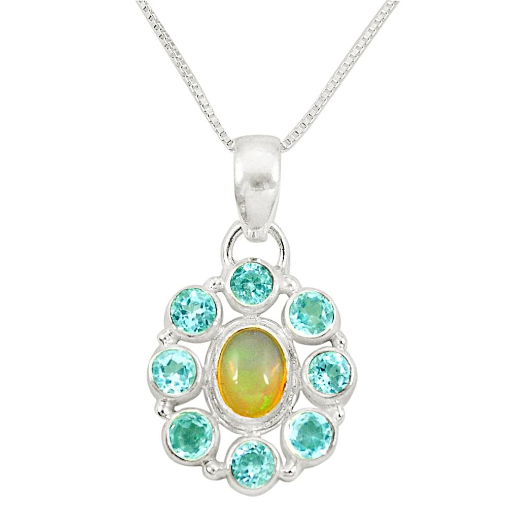 Natural multi color ethiopian opal topaz 925 silver 18' chain pendant d21610