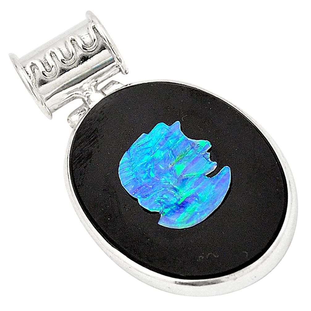 925 sterling silver natural black cameo opal on onyx pendant jewelry d21615