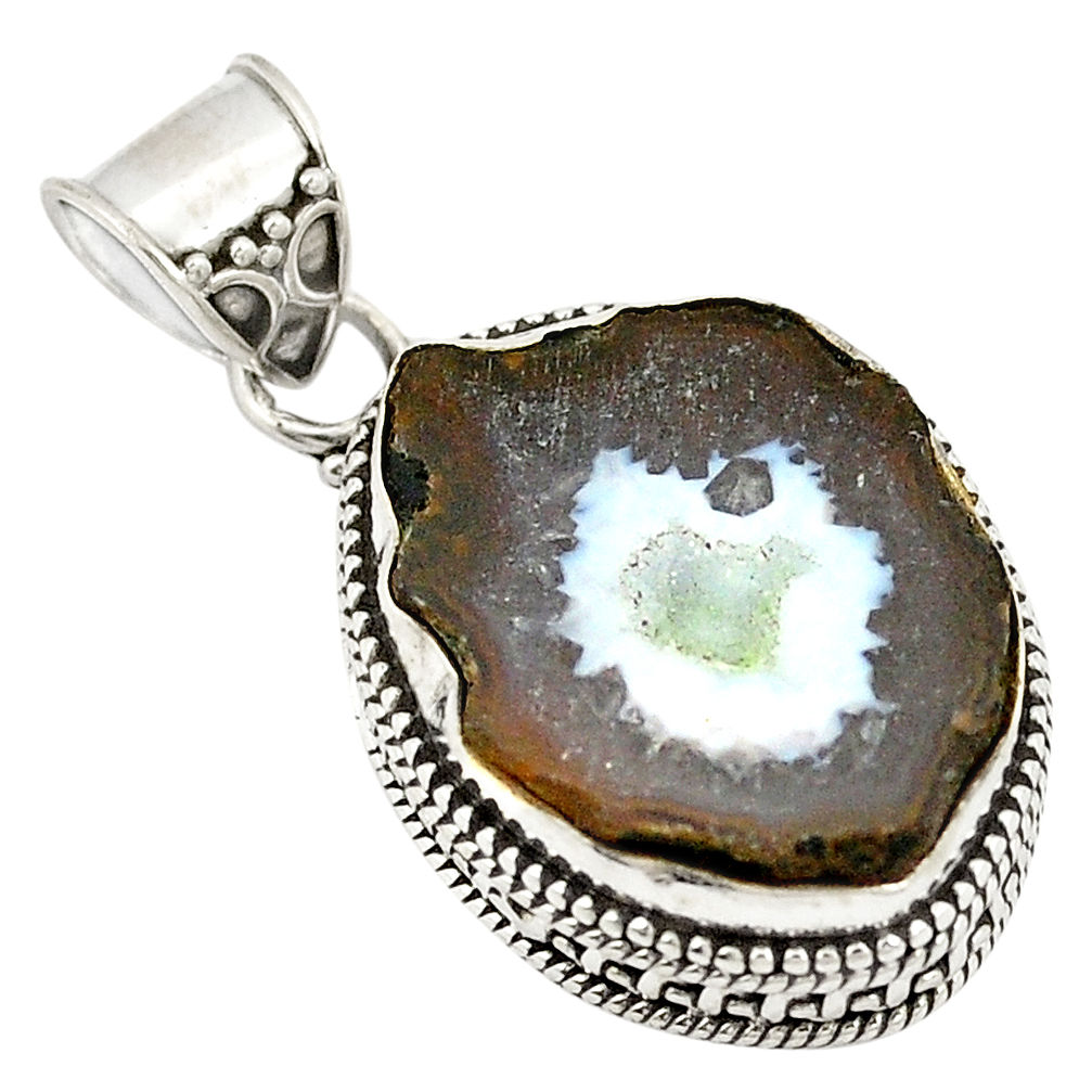 Natural brown geode druzy 925 sterling silver pendant jewelry d21621