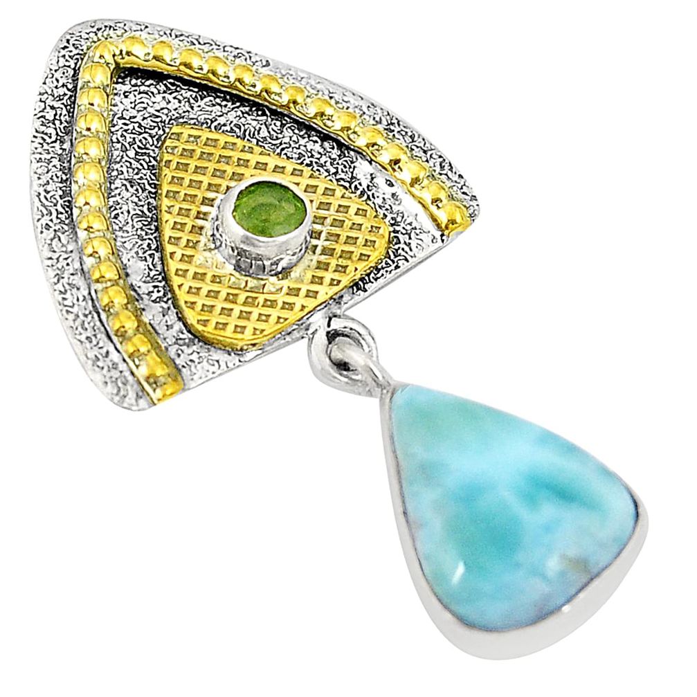 Natural blue larimar peridot 925 sterling silver pendant jewelry d21665